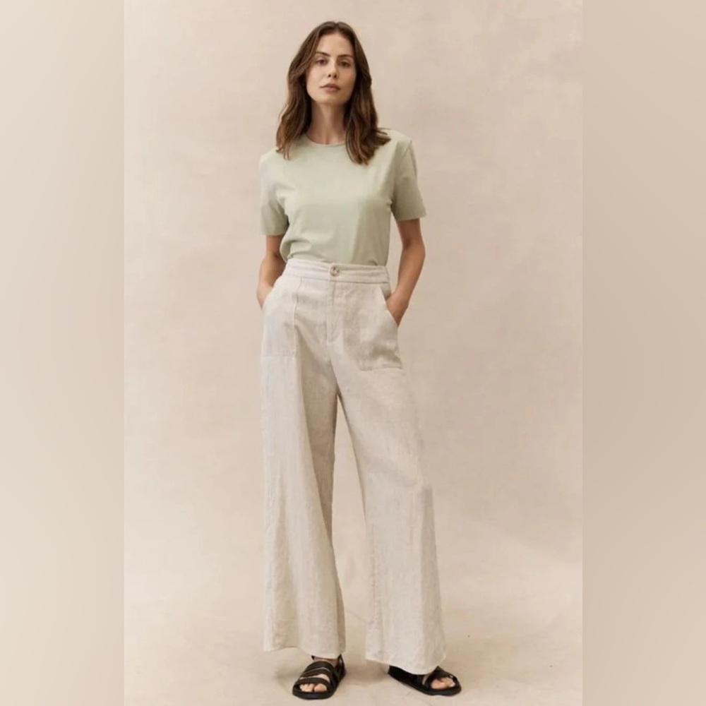 Little Lies Jude Linen Pants Wide-Leg 100% Linen Pants Luxury Minimalist size 29